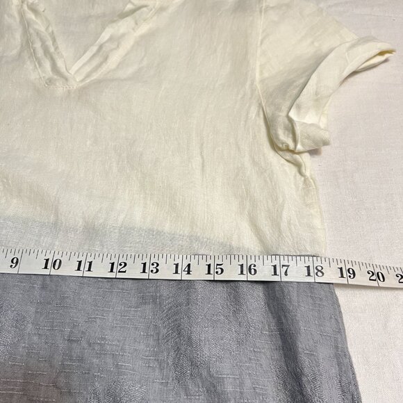 Lina Tomei Shift Dress M Italy Made Linen Colorblock White Gray Short Sleeve - Picture 8 of 10